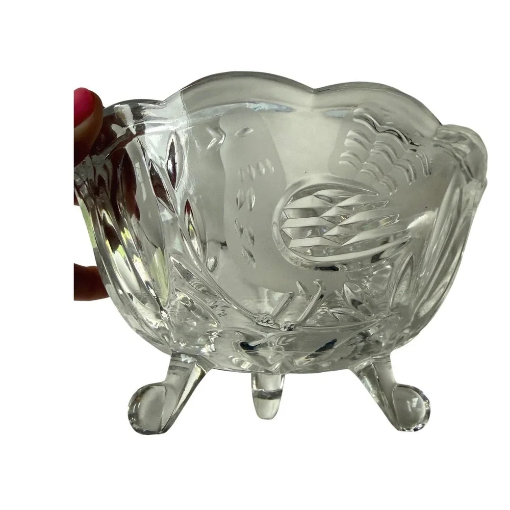 Hofbauer Byrdes West Germany Lead Crystal Footed Bowl Bird Motif Vtg Collectible
